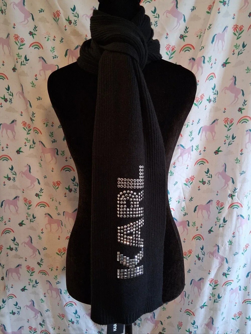 NWT Karl Lagerfeld Black XL Ribbed Studded Casual Everyday Knit Scarf Wrap